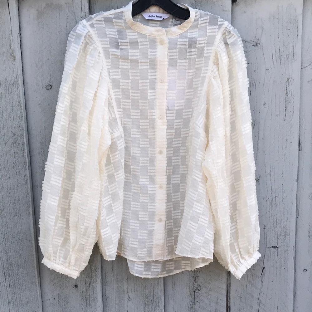 & other stories Ivory Sheer Textured Button-Down Blouse- size XS